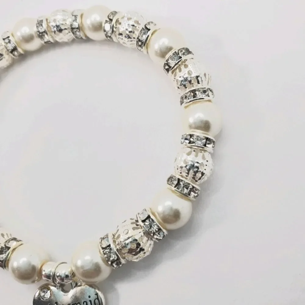 Bridesmaid Hand Craft Glass Pearl Strech Bracelets